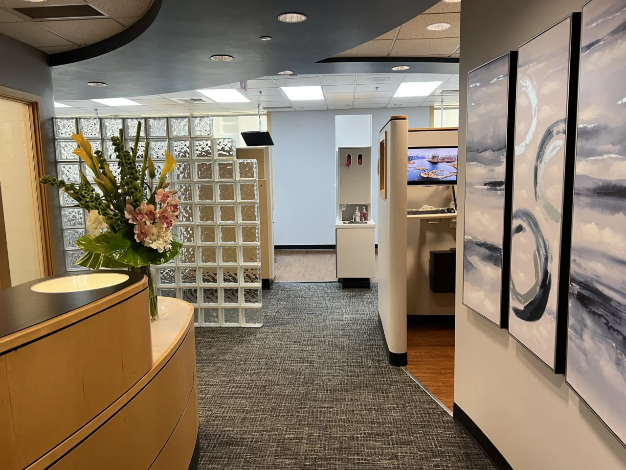 Bright, welcoming reception area at the Dentistry NW office